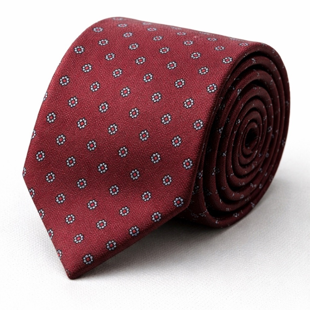 Christian Dior Silk Tie Burgundy Geometric Dot Pattern Classic Designer Mens